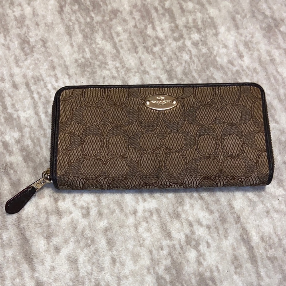 Coach Signature Brown Zip-Around Wallet